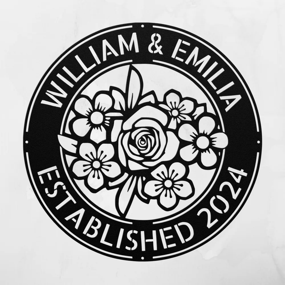 Custom Couple Name Flower Metal Sign Custom Couple Name Flower Metal Sign