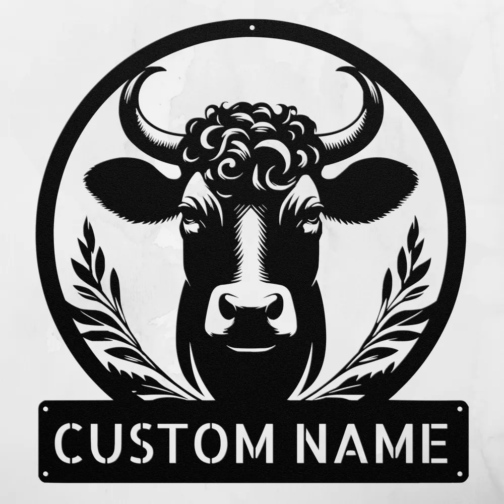Personalized Floral Cow Metal Sign Personalized Floral Cow Metal Sign