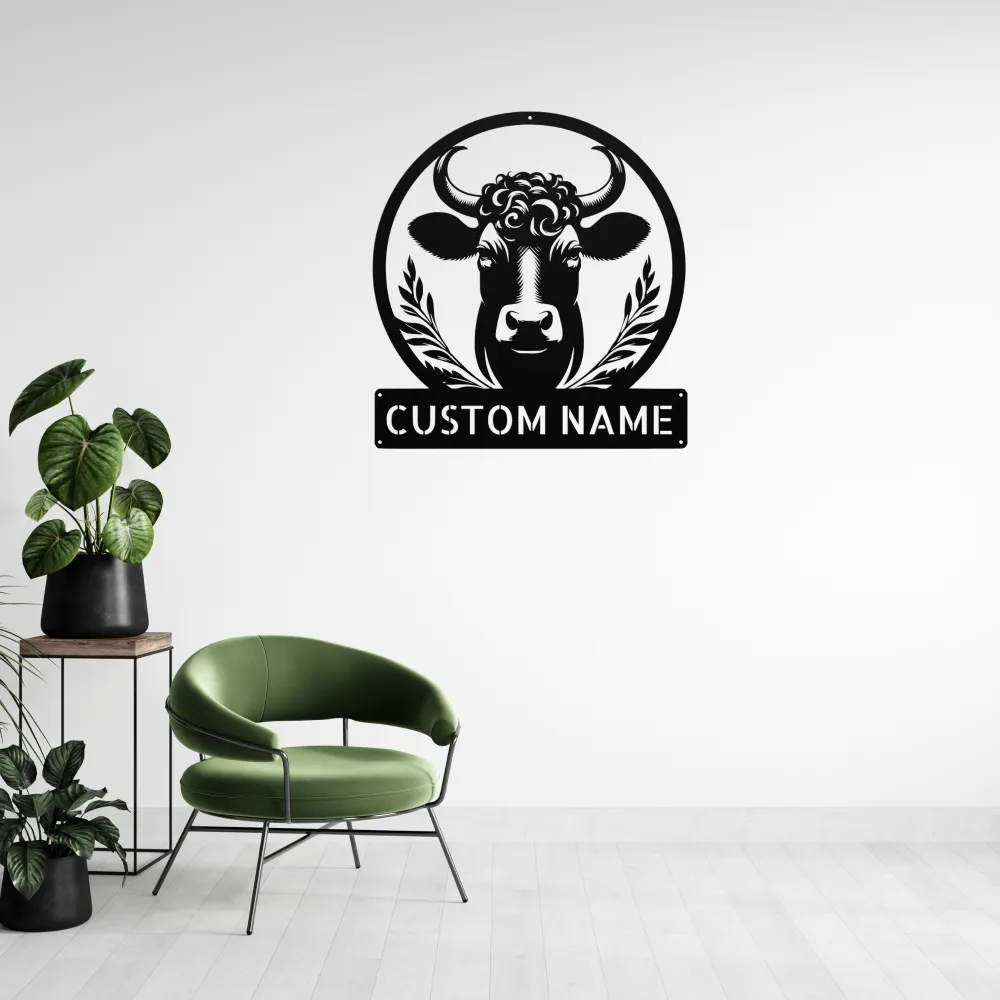 Personalized Floral Cow Metal Sign Personalized Floral Cow Metal Sign