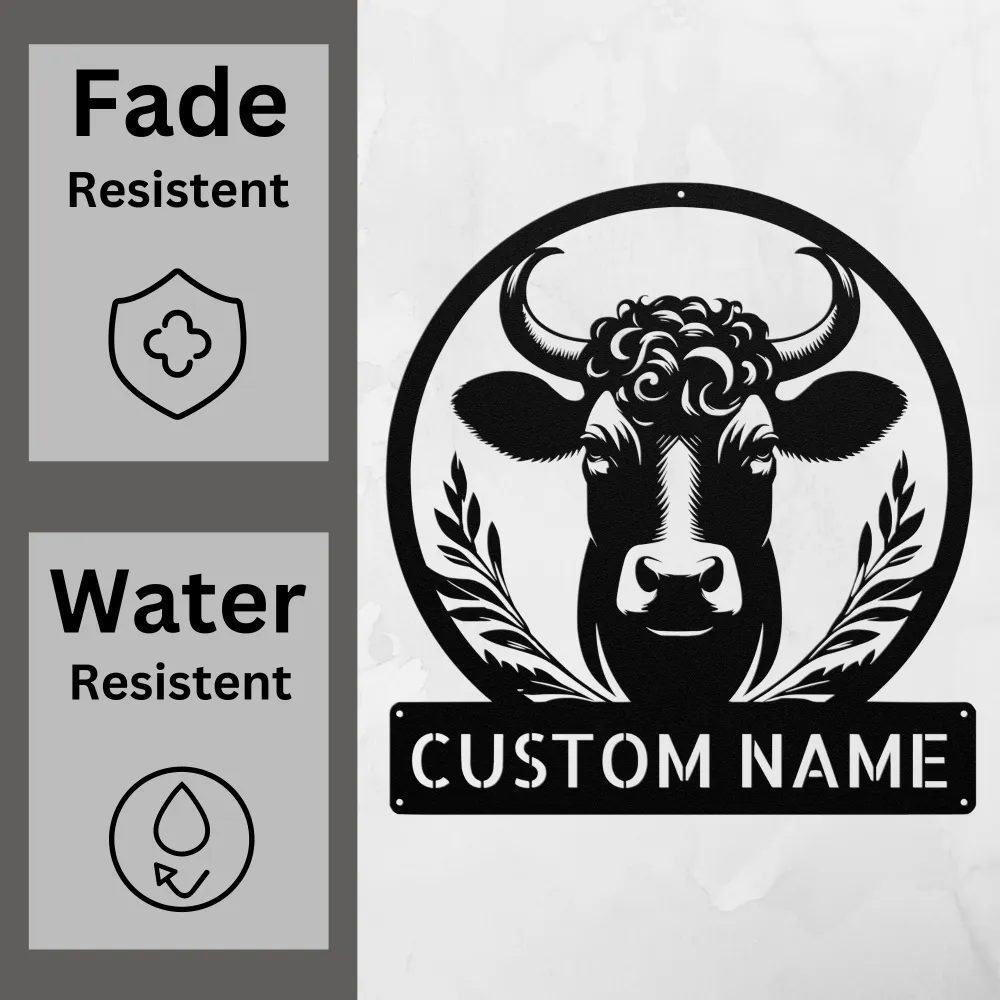 Personalized Floral Cow Metal Sign Personalized Floral Cow Metal Sign