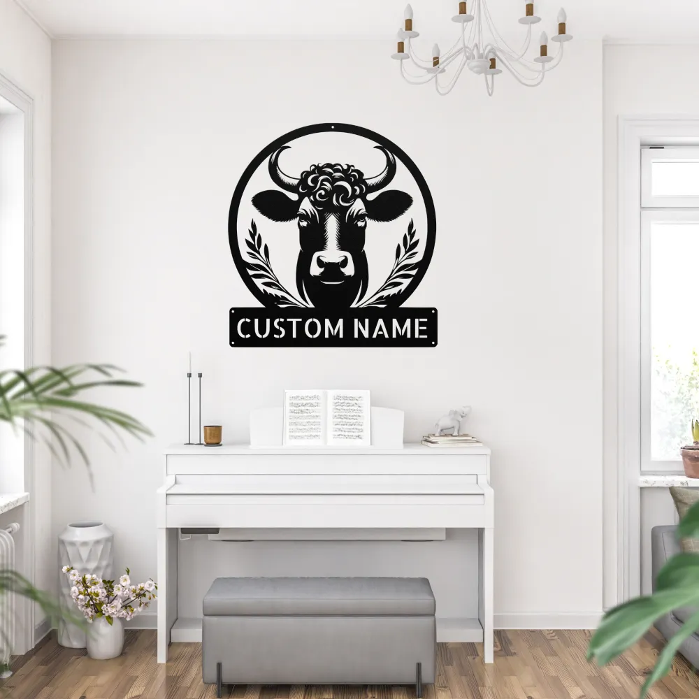 Personalized Floral Cow Metal Sign Personalized Floral Cow Metal Sign