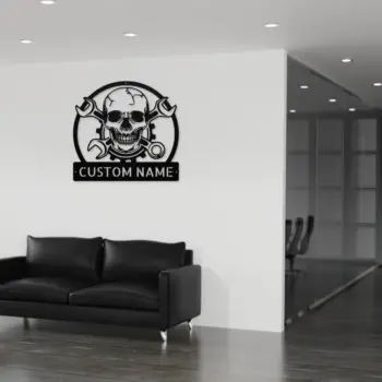 Personalized Skull Mechanic Metal Sign