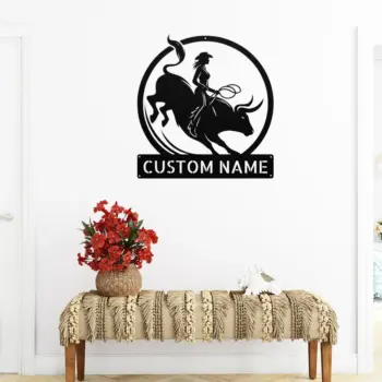 Personalized Woman Bull Rider Metal Sign